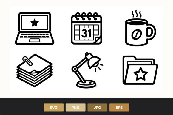 Black and White Office Icons Set