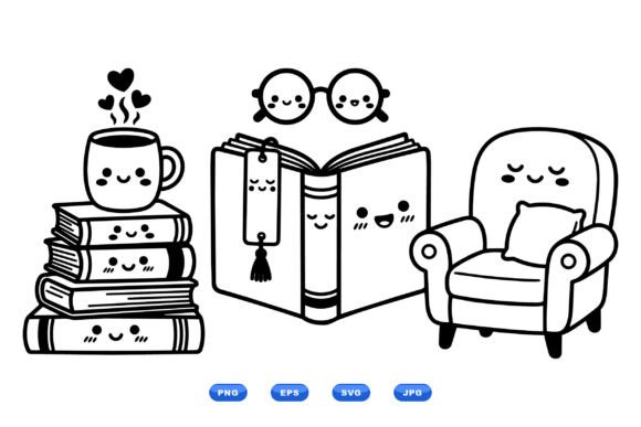Cozy Book Kawaii Clipart Set