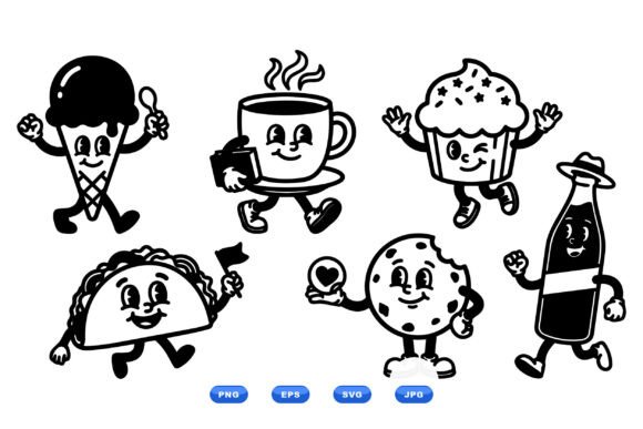 Retro Food Character Clipart Review for Embroidery