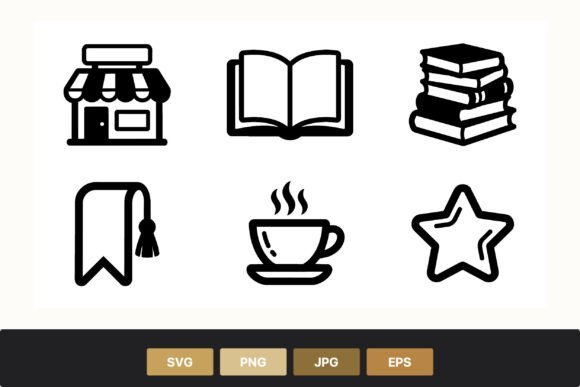Review: Book Coffee Store Icons Set for Embroidery
