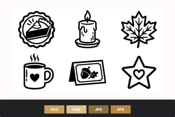 Thanksgiving Icon Set Black White Pie